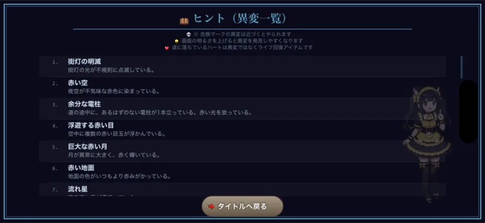 14番地 異変一覧（ヒント）